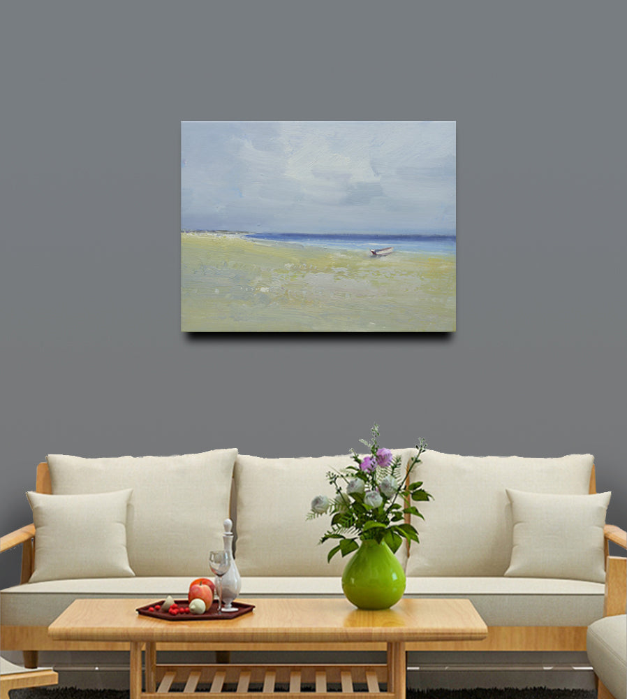 12x16 oil painting on canvas of little boat on beach 22010541 image 1