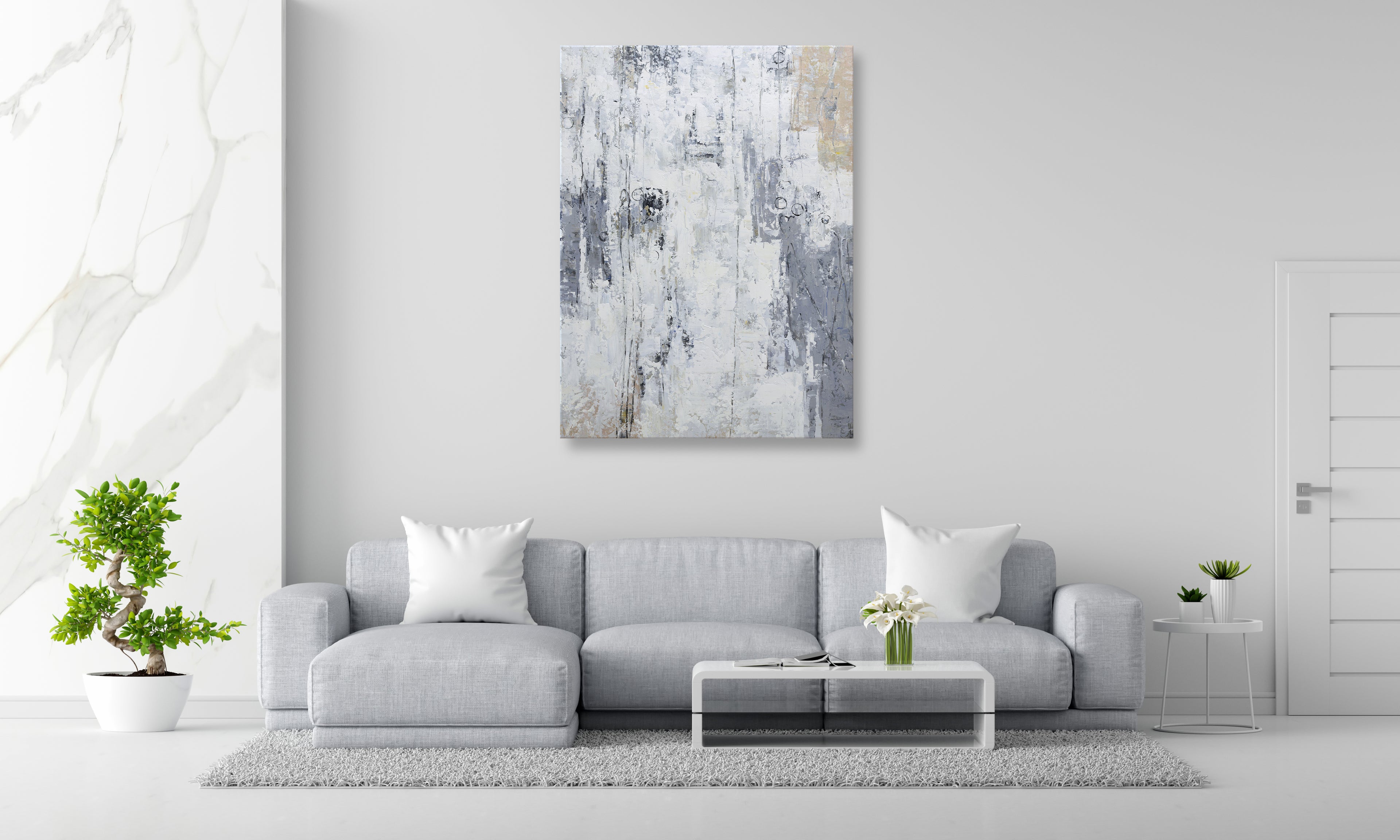 Giclée on Canvas-Modern Gray &White Abstract Artwork P23741 image 4