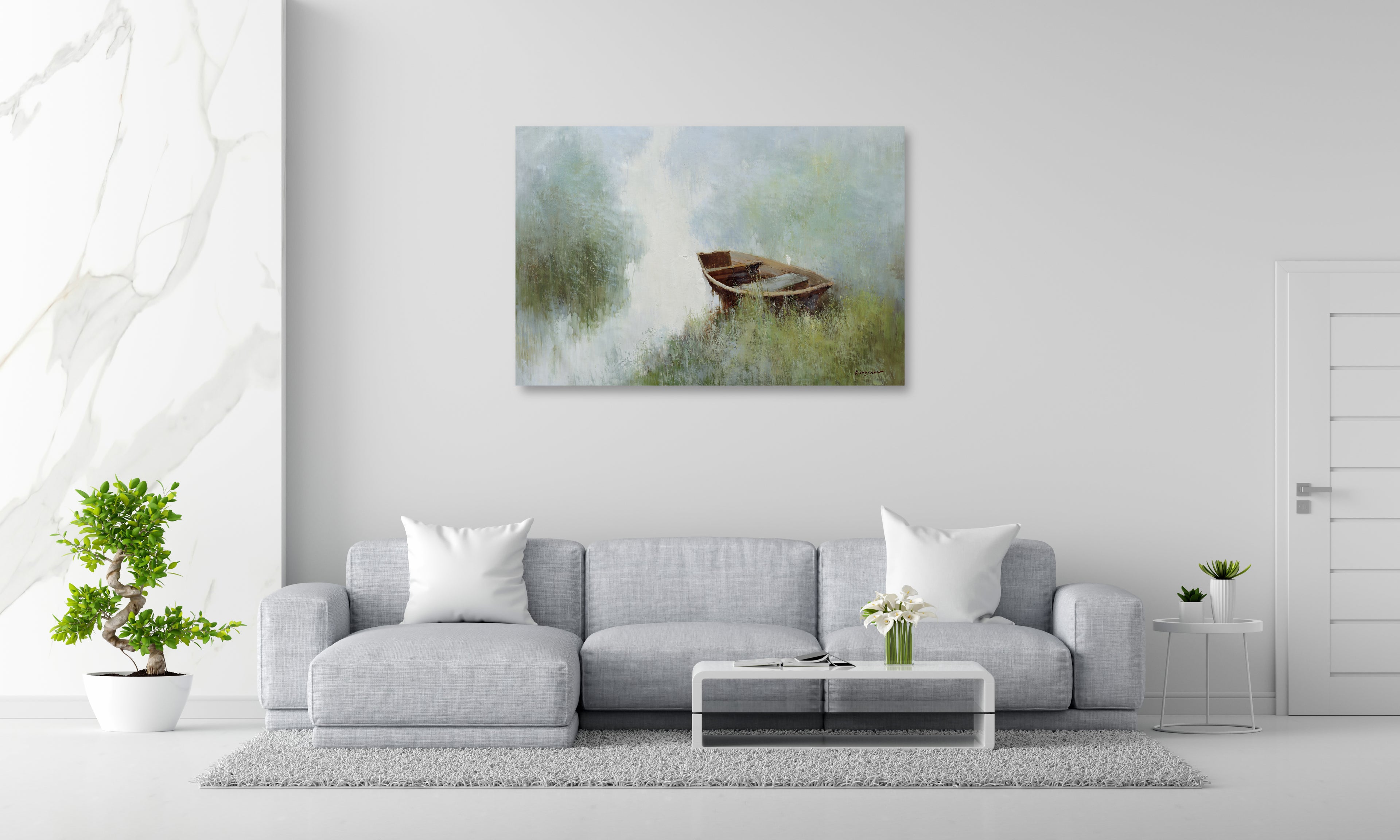 Giclée on Canvas-Boat in River Artwork 915109 image 3