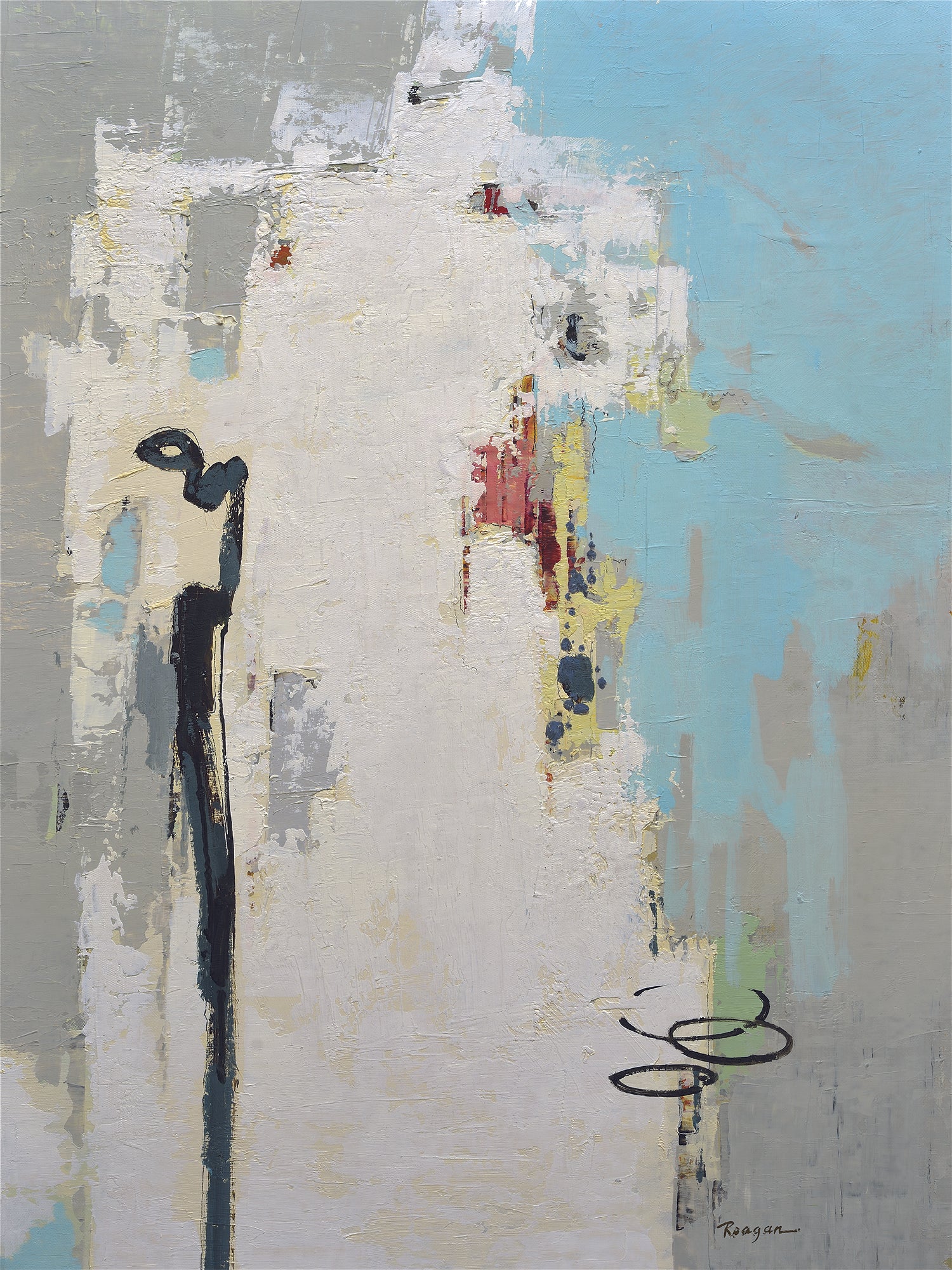 Giclee on Canvas-Modern White Gray &Blue Abstract Artwork 8-4210405 image 0