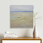 16x16 oil painting on canvas of white boat on beach 22010515 image 1
