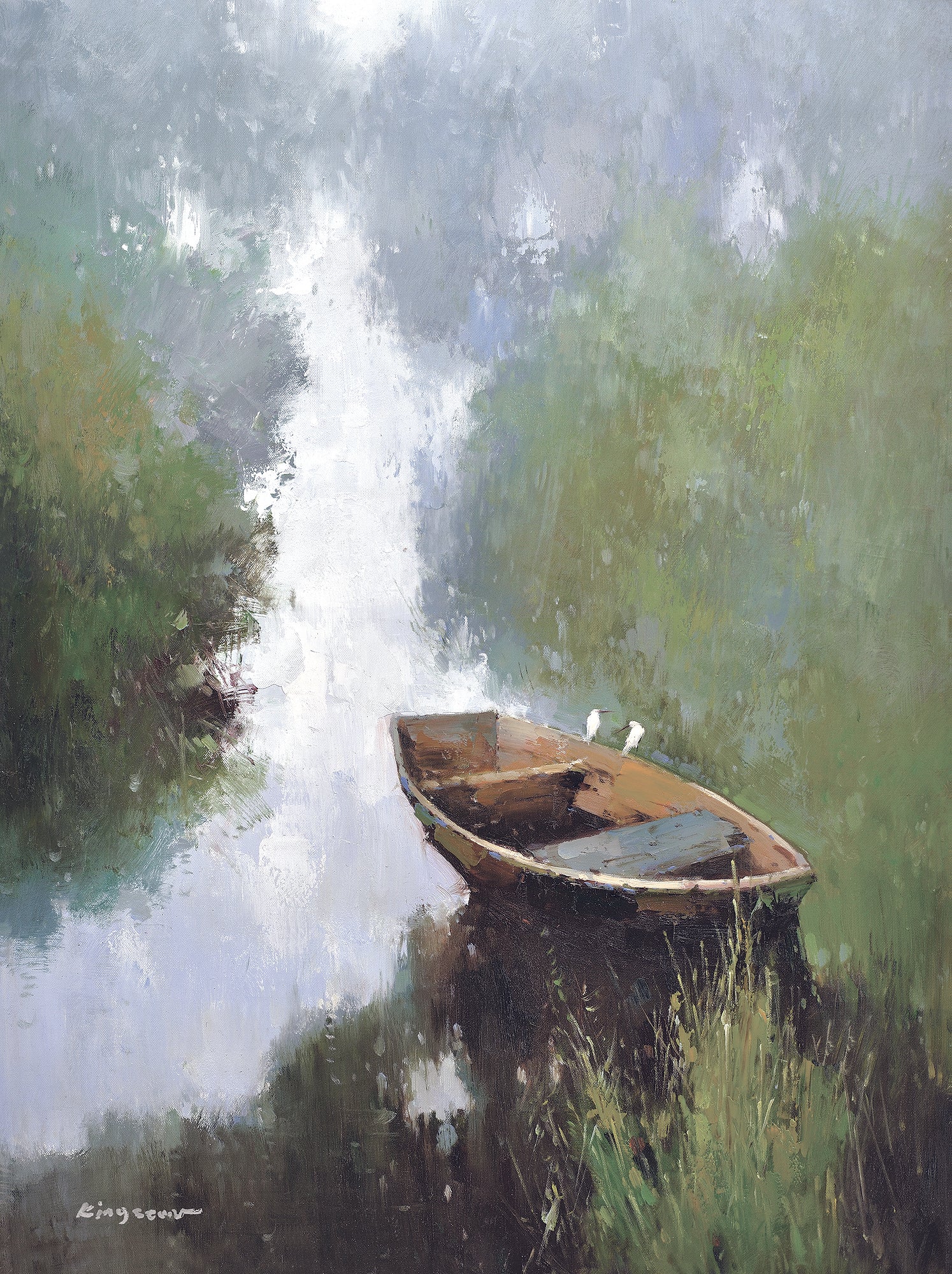 Giclee on Canvas-Modern River &Boat Artwork G3241 image 0