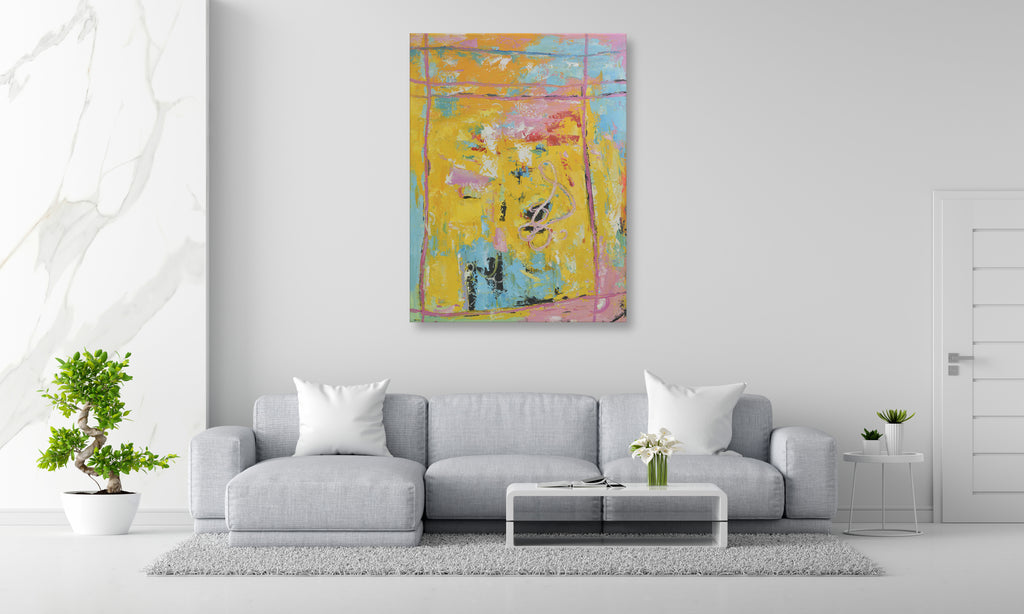 Giclée on Canvas-Modern Yellow Theme  Abstract Artwork P431 image 3