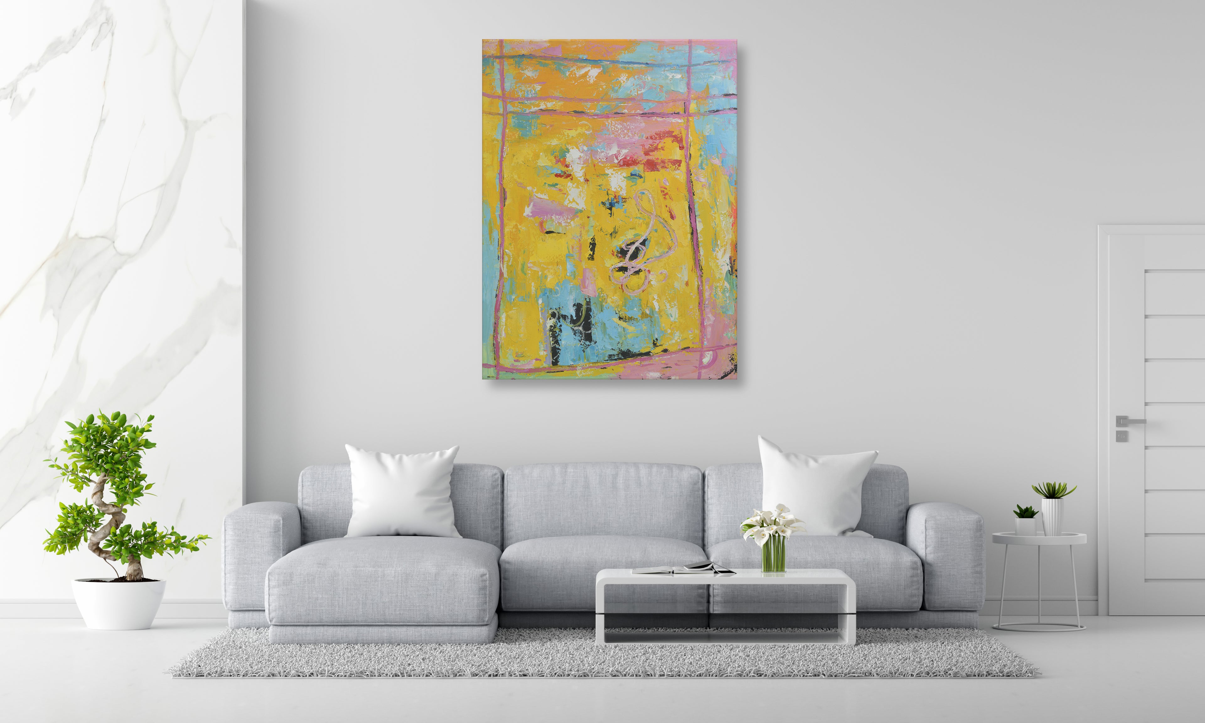 Giclée on Canvas-Modern Yellow Theme  Abstract Artwork P431 image 3
