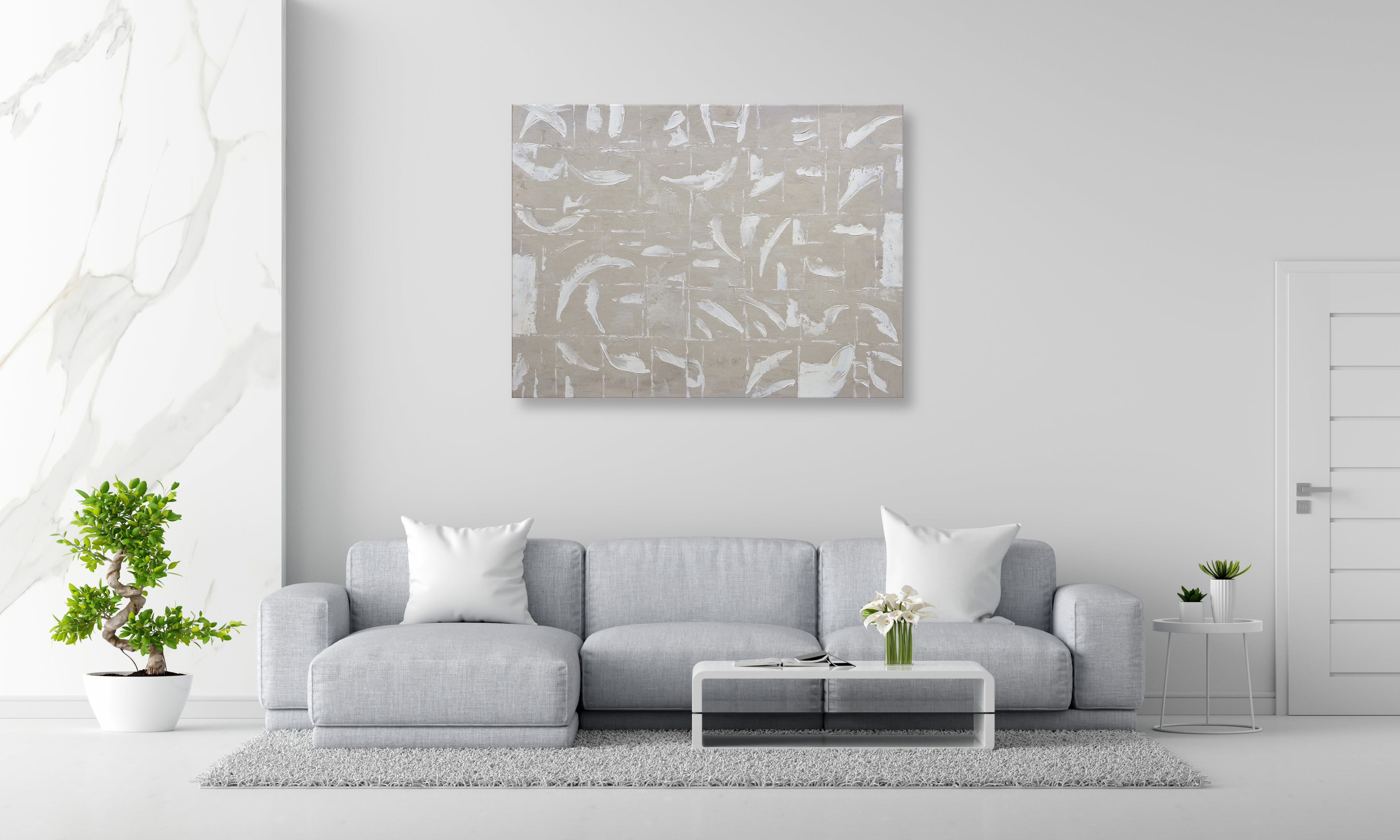 Giclée on Canvas-Modern Beige Theme Abstract Artwork P432 image 3
