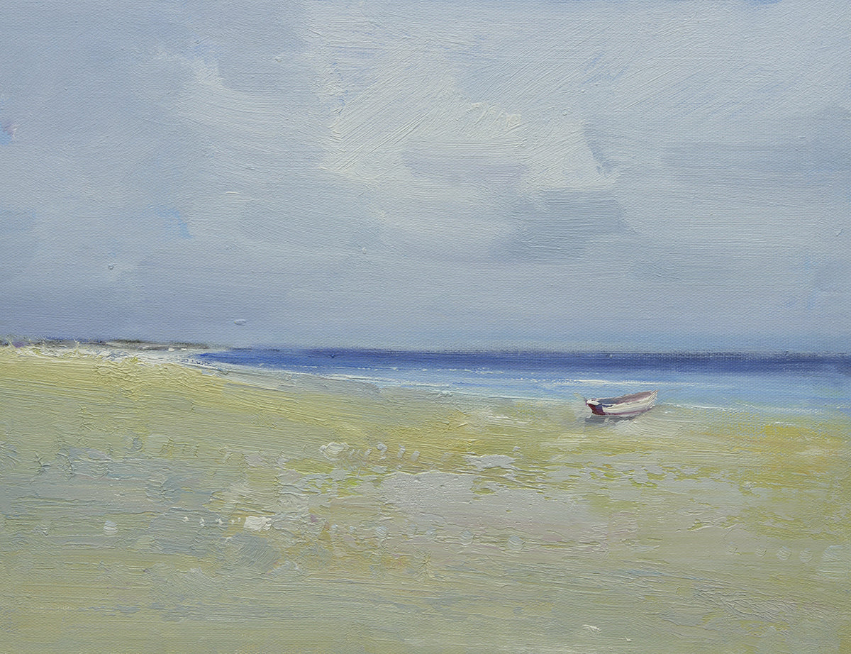 12x16 oil painting on canvas of little boat on beach 22010541 image 0