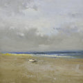 16x16 oil painting on canvas of little white boat on beach 22010516 image 0
