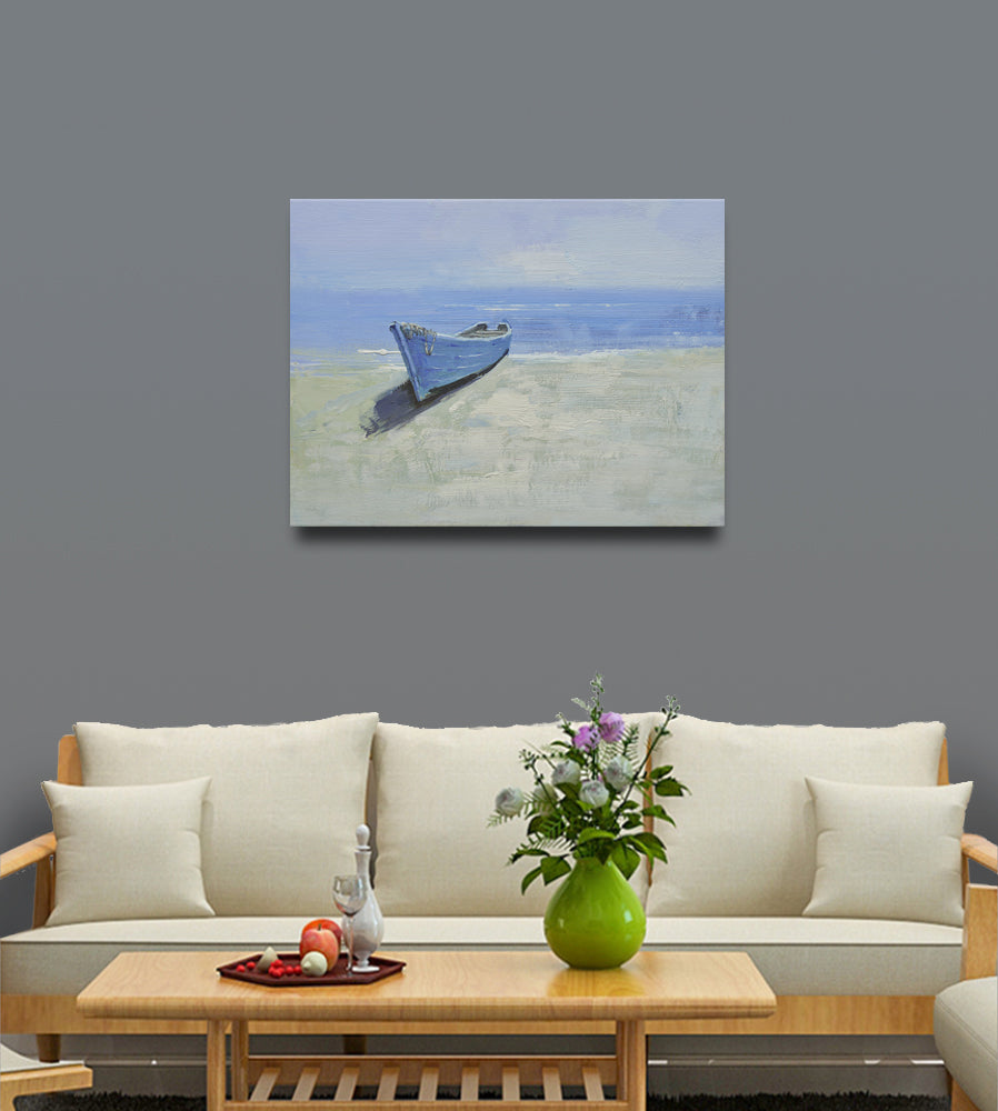 12x16 oil painting on canvas of little boat on beach 22010543 image 1