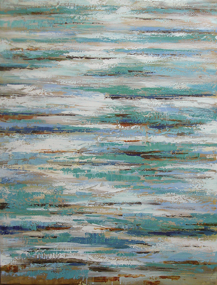 Abstract green and white oil painting, 36x48, cool color image 0