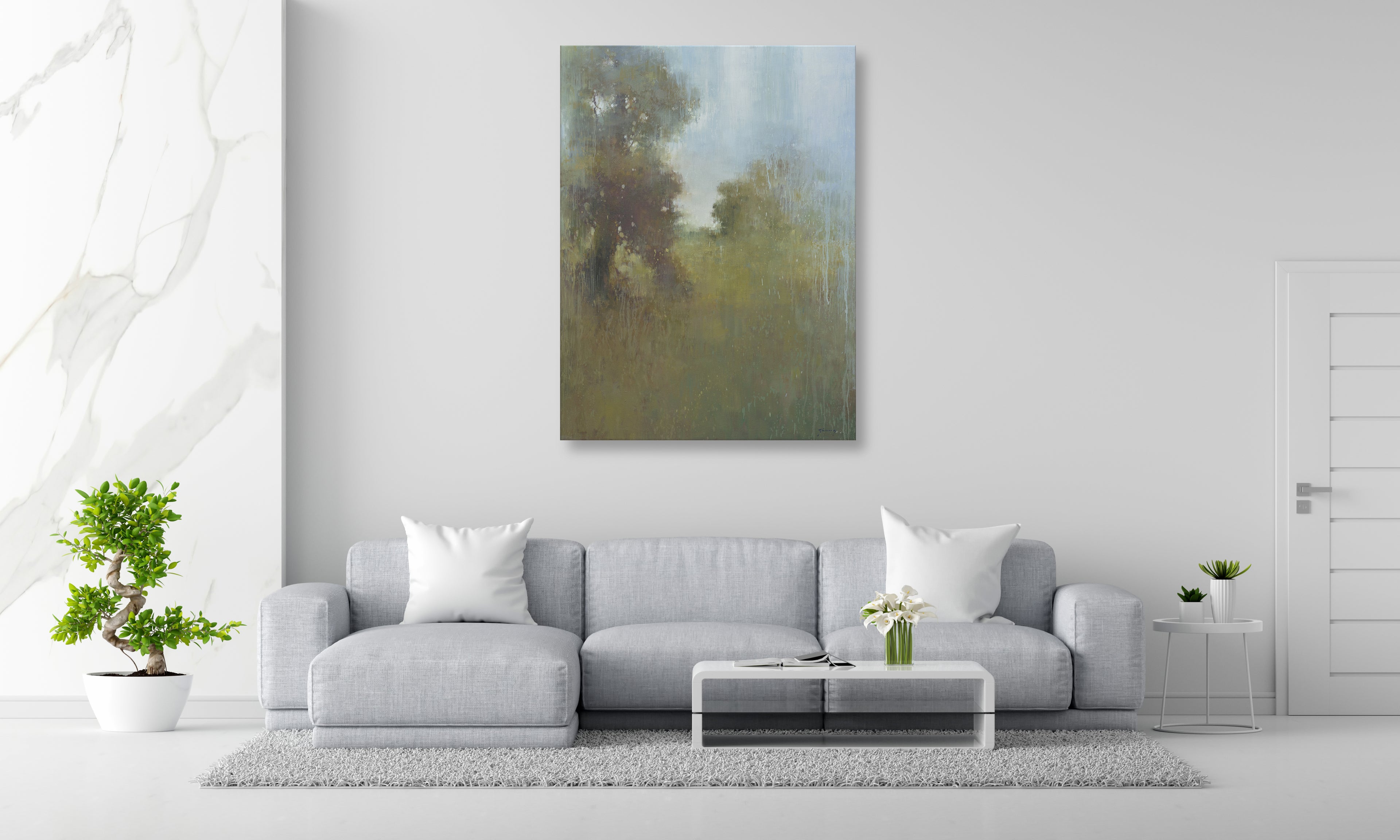 Giclée on Canvas-Modern Landscape Green Tree Artwork P332 - 8194406 image 3