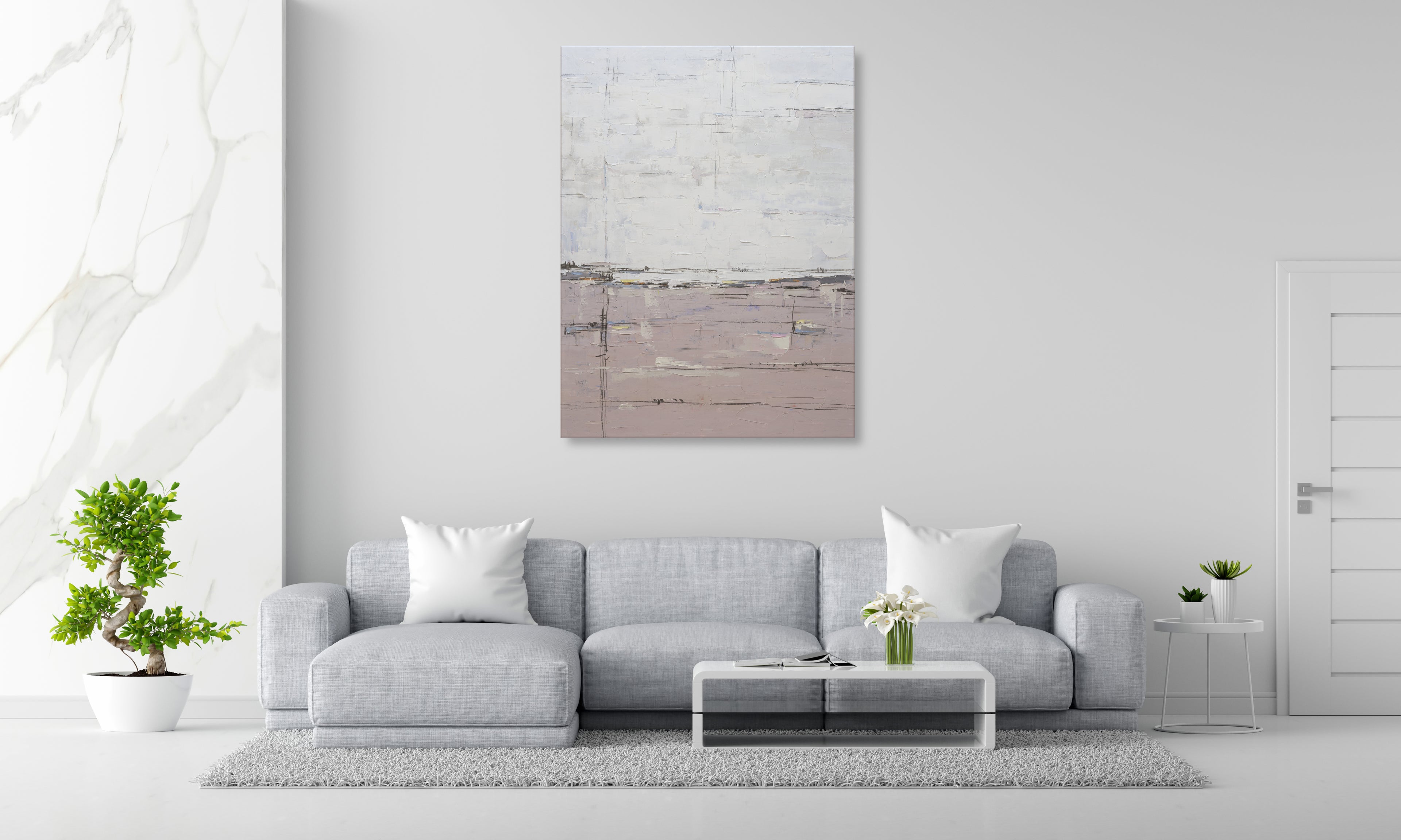 Giclée on Canvas-Modern Pink &White Abstract Artwork P68 image 3